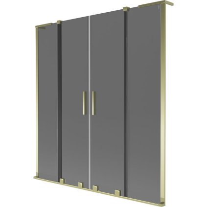 Mexen Velar L Duo, 2-krídlová posuvná vaňová zástena 150 x 150 cm, 8mm šedé sklo, zlatá lesklá, 896-150-003-42-50