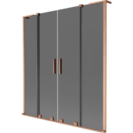 Mexen Velar L Duo, 2-krídlová posuvná vaňová zástena 150 x 150 cm, 8mm šedé sklo, medená matná, 896-150-003-42-65