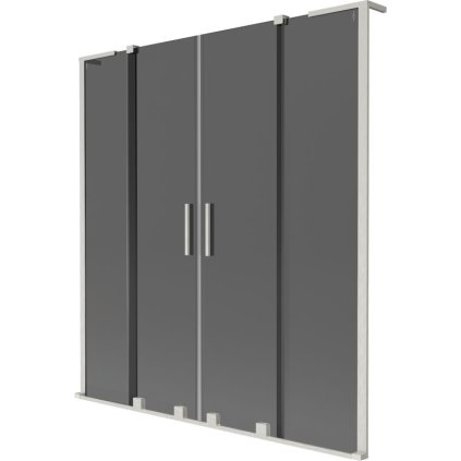 Mexen Velar L Duo, 2-krídlová posuvná vaňová zástena 150 x 150 cm, 8mm šedé sklo, brúsená oceľ, 896-150-003-42-97