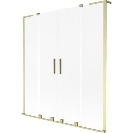 Mexen Velar L Duo, 2-krídlová posuvná vaňová zástena 160 x 150 cm, 8mm sklo námraza, zlatá matná, 896-160-003-32-55