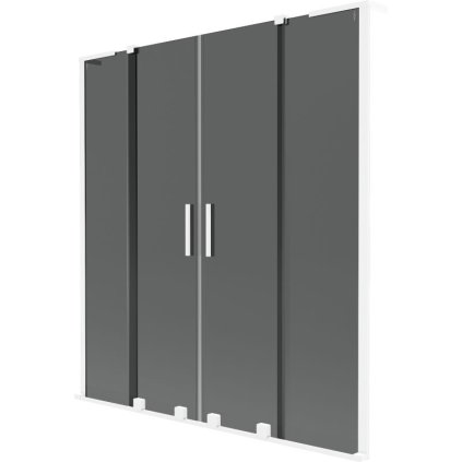 Mexen Velar L Duo, 2-krídlová posuvná vaňová zástena 140 x 150 cm, 8mm šedé sklo, biela matná, 896-140-003-42-20