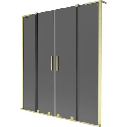 Mexen Velar L Duo, 2-krídlová posuvná vaňová zástena 140 x 150 cm, 8mm šedé sklo, zlatá matná, 896-140-003-42-55