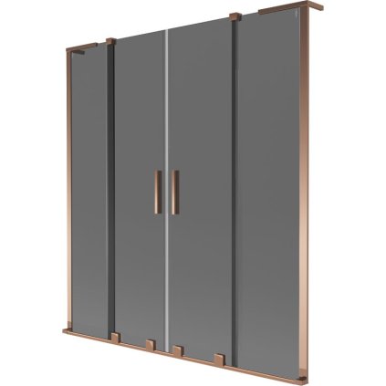 Mexen Velar L Duo, 2-krídlová posuvná vaňová zástena 140 x 150 cm, 8mm šedé sklo, ružové zlato, 896-140-003-42-60