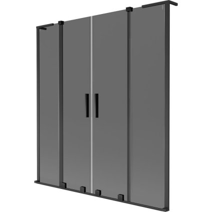 Mexen Velar L Duo, 2-krídlová posuvná vaňová zástena 140 x 150 cm, 8mm šedé sklo, čierna matná, 896-140-003-42-70
