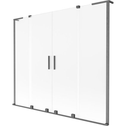 Mexen Velar L Duo, 2-krídlová posuvná vaňová zástena 200 x 150 cm, 8mm sklo námraza, brúsený grafit, 896-200-003-32-66