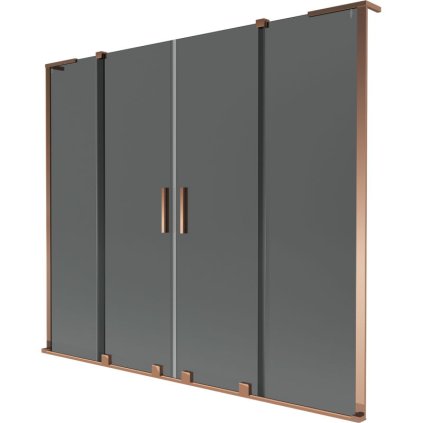 Mexen Velar L Duo, 2-krídlová posuvná vaňová zástena 170 x 150 cm, 8mm šedé sklo, ružové zlato, 896-170-003-42-60