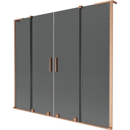 Mexen Velar L Duo, 2-krídlová posuvná vaňová zástena 200 x 150 cm, 8mm šedé sklo, medená matná, 896-200-003-42-65