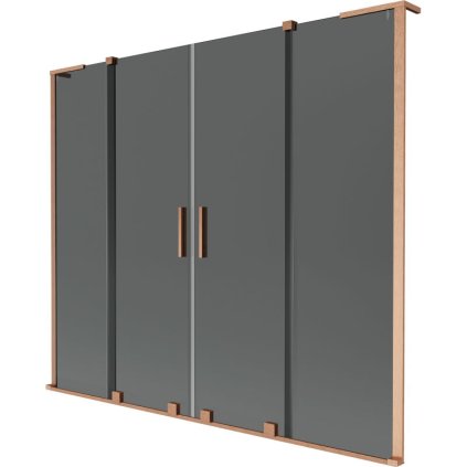 Mexen Velar L Duo, 2-krídlová posuvná vaňová zástena 200 x 150 cm, 8mm šedé sklo, medená matná, 896-200-003-42-65