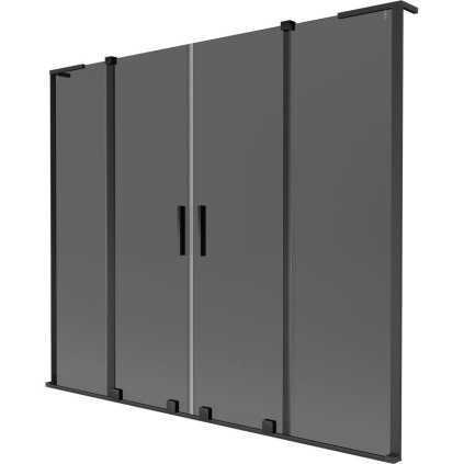 Mexen Velar L Duo, 2-krídlová posuvná vaňová zástena 180 x 150 cm, 8mm šedé sklo, čierna matná, 896-180-003-42-70