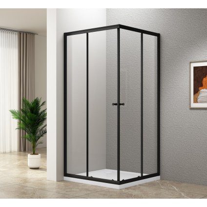 Aqualine, AGGA BLACK štvorcová sprchová zástena 800x800mm, číre sklo, BLF808