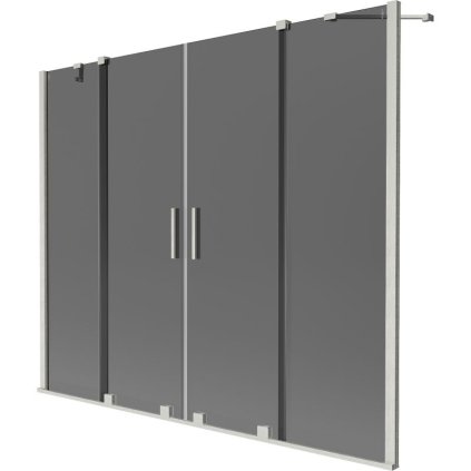 Mexen Velar Duo, 2-krídlová posuvná vaňová zástena 170 x 150 cm, 8mm šedé sklo, brúsená oceľ, 896-170-000-42-97