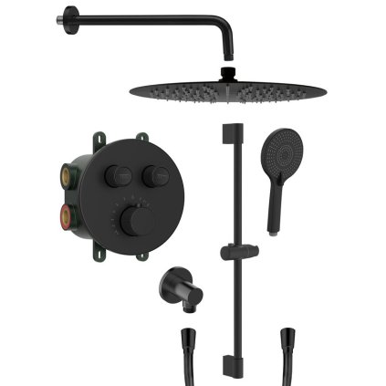 Sapho, SMART SELECT sprchový set s termostatickou batériou, 2 výstupy, posuvný držiak sprchy, čierna mat, RP032B-02
