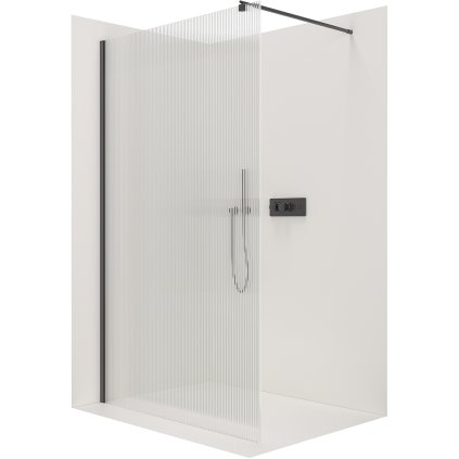 CERANO - Sprchová zástena Walk-in Onyx Ľ/P - guľatá vzpera - čierna matná, ryhované sklo - 70x200 cm, CER-CER-8050BD313