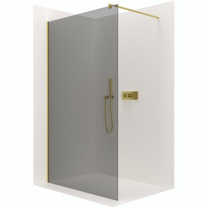 CERANO - Sprchová zástena Walk-in Onyx Ľ/P - guľatá vzpera - zlatá kartáčovaná, grafitové sklo - 140x200 cm, CER-CER-8050BD200