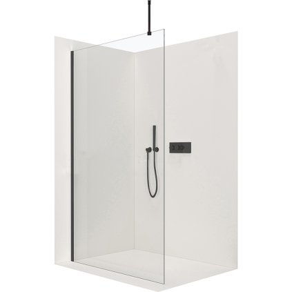 CERANO - Sprchová zástena Walk-in Onyx Top L/P - guľatá vzpera - čierna matná, transparentné sklo - 80x200 cm, CER-CER-8050BD1695