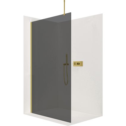 CERANO - Sprchová zástena Walk-in Onyx Top L/P - guľatá vzpera - zlatá kartáčovaná, grafitové sklo - 120x200 cm, CER-CER-8050BD1437