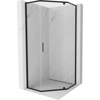 Mexen Exo, päťuholníkový sprchový kút s výklopnými dverami 90 x 90 cm, 6mm číre sklo, čierny profil, 812-090-090-70-00