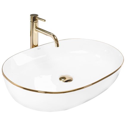 Rea Cleo, umývadlo na dosku 605x410x140mm, biela so zlatým okrajom, REA-U6211