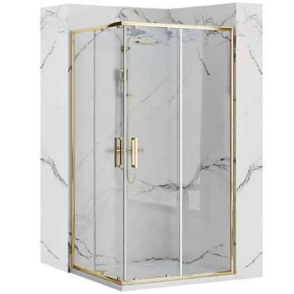 Rea Punto, sprchovací kút 100x80x190 cm, 5mm číre sklo, zlatý lesklý profil + biela sprchová vanička Savoy, KPL-K6442