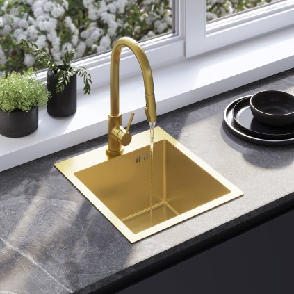 Rea Leo, 1-komorový oceľový drez 400x450x185 mm, zlatá matná, ZLE-06001