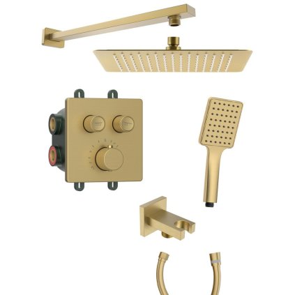 Sapho, SMART SELECT podomietková termostatická sprchová súprava, 2 výstupy, vystúpenie, zlato mat, RP042GB-01