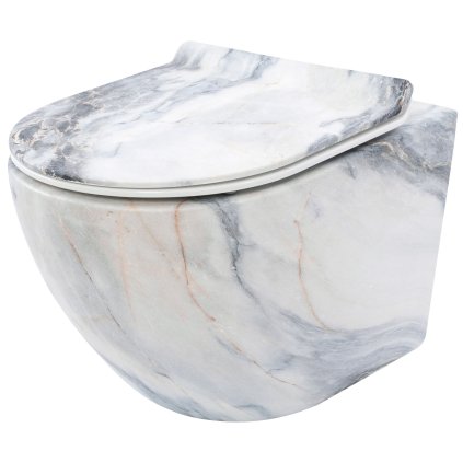 Rea Carlos, závesná WC misa Rimless 495x370x355 mm + toaletné sedadlo z duroplastu, imitácia kameňa Granit matný, REA-C8003