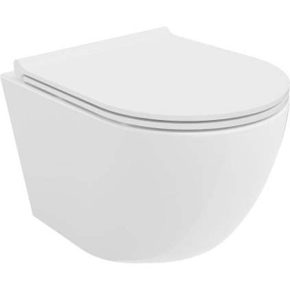 Mexen Lena, závesná WC misa 490x360x340 mm, Rimless Tornádo + toaletné WC sedadlo z duroplastu, biela lesklá, 30220500T