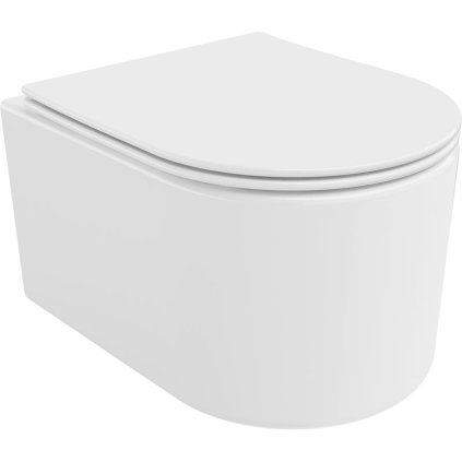 Mexen Sofia, závesná WC misa 490x360x355 mm, Rimless Tornádo + toaletné WC sedadlo z duroplastu, biela lesklá, 30540400