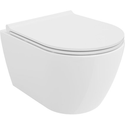 Mexen Carmen, závesná WC misa 490x365x340 mm, Rimless Tornádo + SLIM WC sedadlo z duroplastu, biela lesklá, 30880500