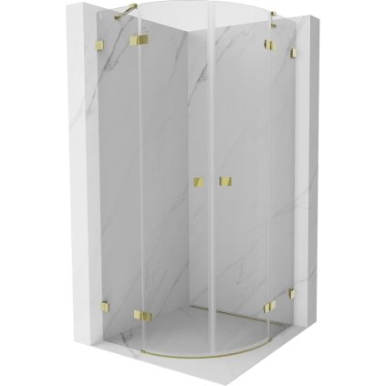 Mexen Lunar, polkruhový výklopný sprchový kút 90 x 90 cm, 8mm číre sklo, zlatý profil, 833-090L-090P-50-00
