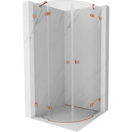 Mexen Lunar, polkruhový výklopný sprchový kút 70 x 70 cm, 8mm číre sklo, profil medená matná, 833-070L-070P-65-00