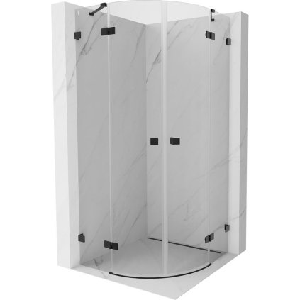 Mexen Lunar, polkruhový výklopný sprchový kút 80 x 80 cm, 8mm číre sklo, čierny profil, 833-080L-080P-70-00