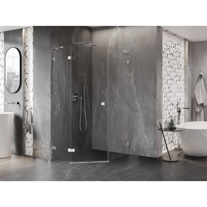 Mexen Lunar, L päťuholníkový sprchový kút naklápací doľava 80 x 100 cm, 8mm číre sklo, chrómový profil, 831L-080L-100P-01-00-L
