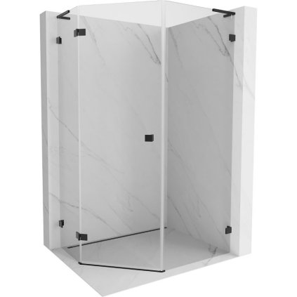 Mexen Lunar, L päťuholníkový sprchový kút naklápací doľava 80 x 100 cm, 8mm číre sklo, čierny profil, 831L-080L-100P-70-00-L