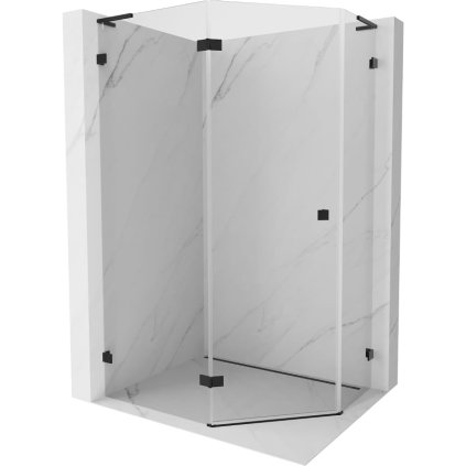 Mexen Lunar, L päťuholníkový sprchový kút naklápací doľava 100 x 80 cm, 8mm číre sklo, čierny profil, 831L-100L-080P-70-00-L