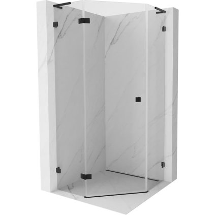 Mexen Lunar, L päťuholníkový sprchový kút naklápací doľava 100 x 100 cm, 8mm číre sklo, čierny profil, 831L-100L-100P-70-00-L