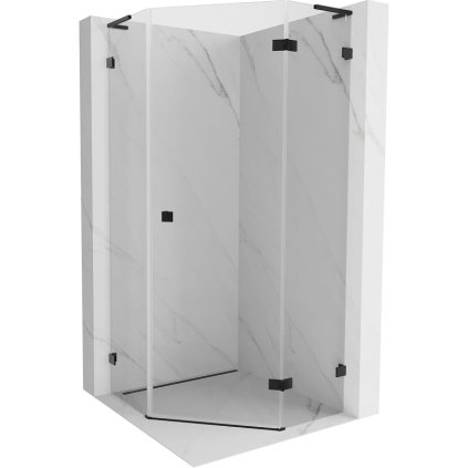 Mexen Lunar, L pravý výklopný päťuholníkový sprchový kút 80 x 80 cm, 8mm číre sklo, čierny profil, 831L-080P-080L-70-00-P