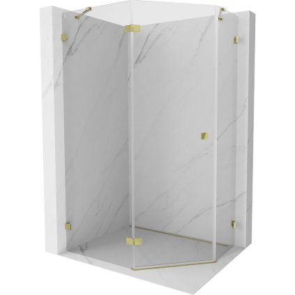 Mexen Lunar, Päťuholníkový sprchový kút Mexen Lunar naklápací doľava 100 x 90 cm, 8mm číre sklo, zlatý profil, 831-100L-090P-50-00-L