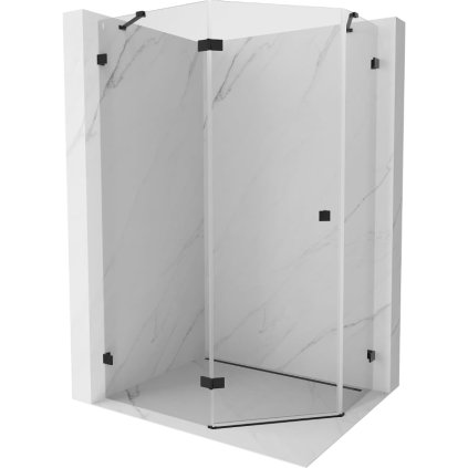 Mexen Lunar, Päťuholníkový sprchový kút Mexen Lunar naklápací doľava 100 x 80 cm, 8mm číre sklo, čierny profil, 831-100L-080P-70-00-L