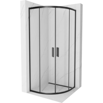 Mexen Rio, štvrťkruhový sprchovací kút s posuvnými dverami 80(dvere) x 80(dvere) x 190 cm, 6mm číre sklo, čierny profil, 863-080-080-70-00