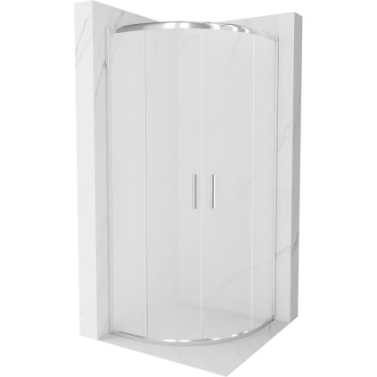 Mexen Rio, štvrťkruhový sprchovací kút s posuvnými dverami 80(dvere) x 80(dvere) x 190 cm, 6mm sklo námraza, chrómový profil, 863-080-080-01-30