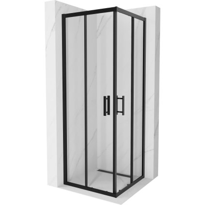Mexen Rio, štvorcový sprchovací kút s posuvnými dverami 70(dvere) x 70(dvere) x 190 cm, 6mm číre sklo, čierny profil, 860-070-070-70-00