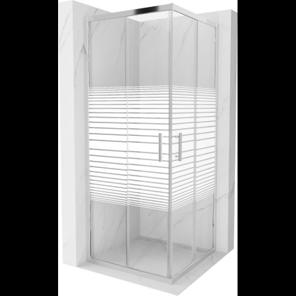 Mexen Rio, štvorcový sprchovací kút s posuvnými dverami 80(dvere) x 80(dvere) x 190 cm, 6mm číre sklo s pásikmi, chrómový profil, 860-080-080-01-20