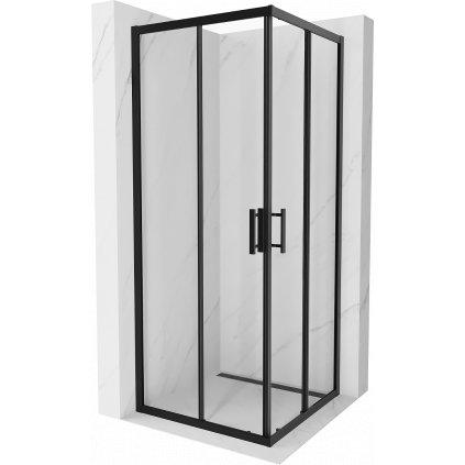 Mexen Rio, štvorcový sprchovací kút s posuvnými dverami 80 (dvere) x 80 (dvere) x 190 cm, 5mm číre sklo, čierny profil, 860-080-080-70-00