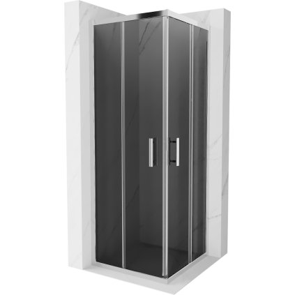Mexen Rio, štvorcový sprchovací kút s posuvnými dverami 70(dvere) x 70(dvere) x 190 cm, 6mm šedé sklo, chrómový profil, 860-070-070-01-40