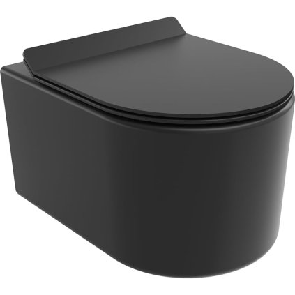 Mexen Sofia, závesná WC misa 490x360x355 mm, Rimless Tornádo + WC sedadlo z duroplastu, čierna matná, 30540185T