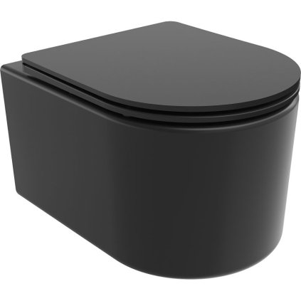 Mexen Sofia, závesná WC misa 490x360x355 mm, Rimless Tornádo + WC sedadlo z duroplastu, čierna matná, 30541085T
