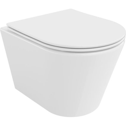 Mexen Rico, závesná WC misa 490x360x370 mm, Rimless Tornádo + WC sedadlo z duroplastu, biela lesklá, 30720400T