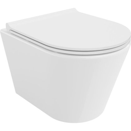 Mexen Rico, závesná WC misa 490x360x370 mm, Rimless Tornádo + WC sedadlo z duroplastu, biela lesklá, 30720500T