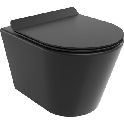Mexen Rico, závesná WC misa 490x360x370 mm, Rimless Tornádo + WC sedadlo z duroplastu, čierna matná, 30720185T